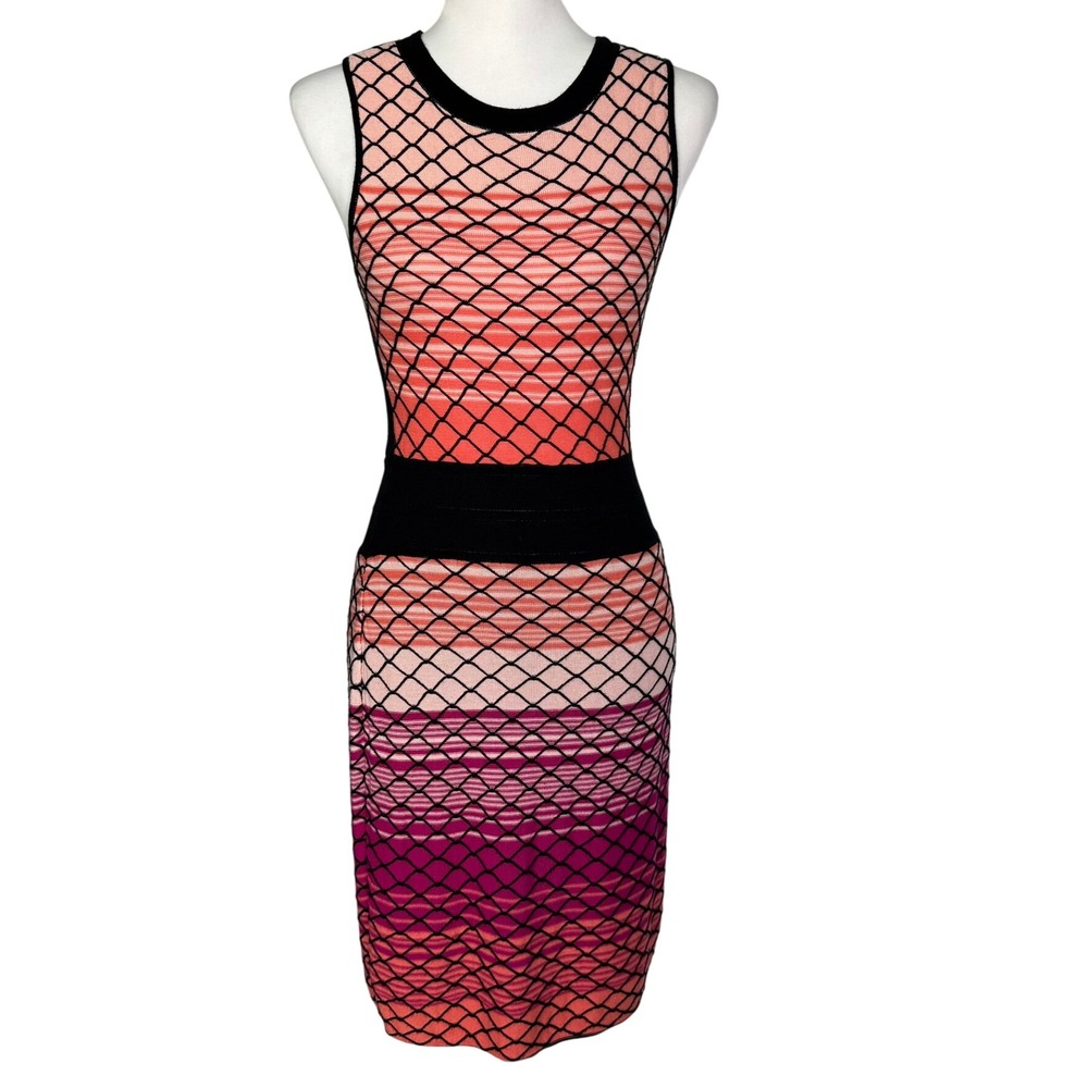 CATHERINE MALANDRINO Womens Small Coral Pink Black Ombre Knit Bodycon Midi Dress